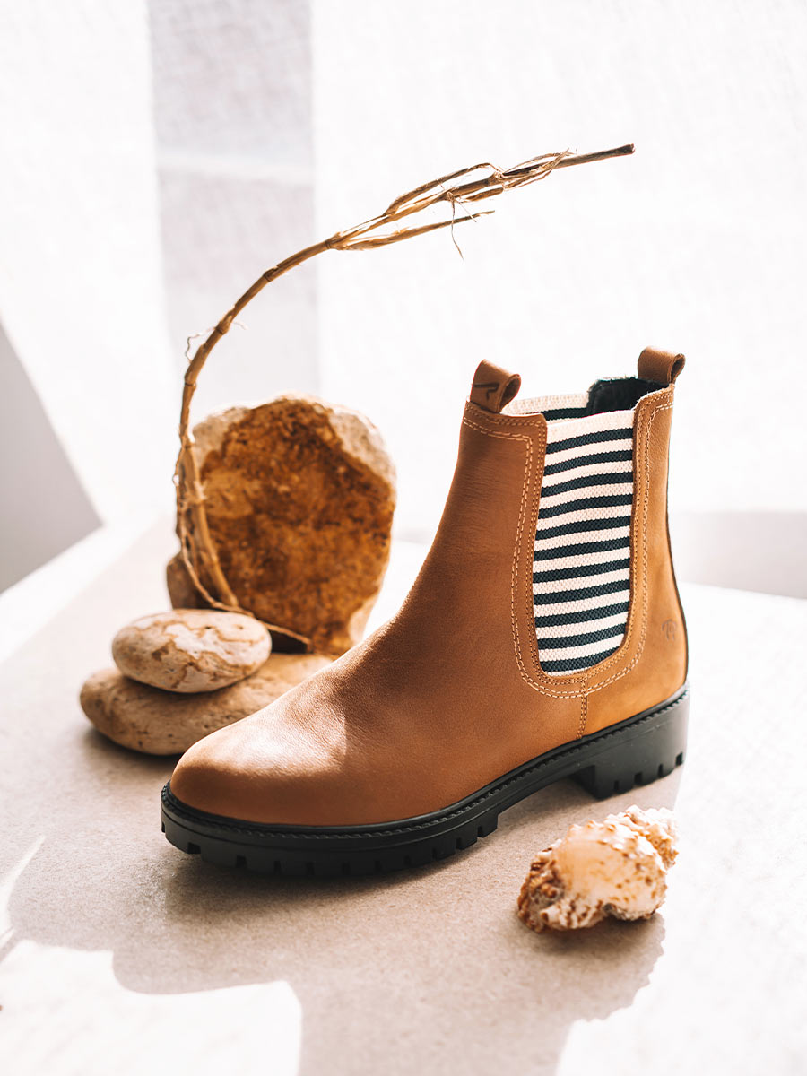 Botines de mujer en piel con elásticos a rayas | CARLA-NR