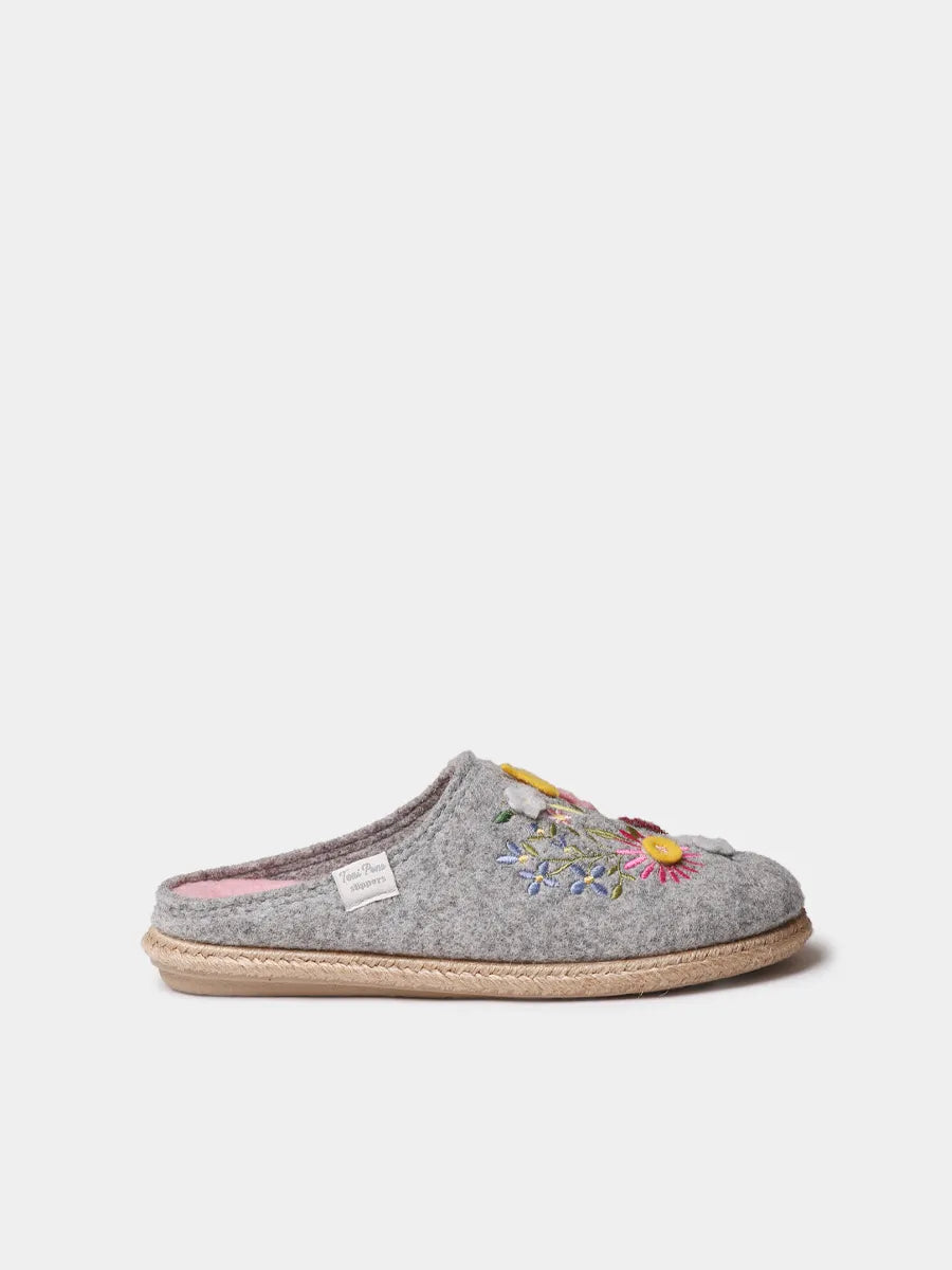Pantufla para mujer en fieltro con flores | DELI-EF