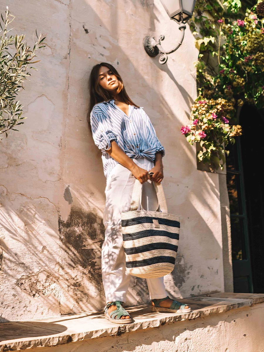 Bolso grande de mujer en rafia con rayas marineras | DESI