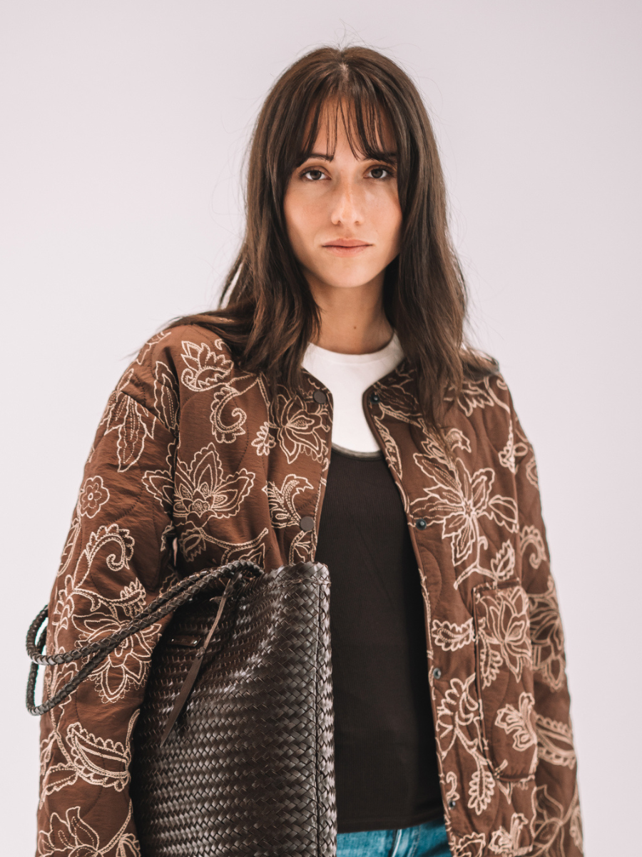 Bolso shopper en cuero trenzado con bolsillo interior | SIMONA