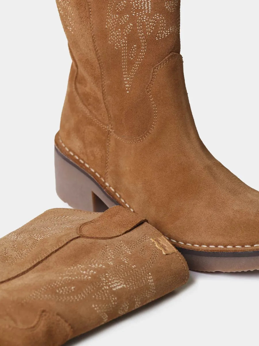 Botines cowboy de mujer en serraje con bordados | ILLINOIS-SY