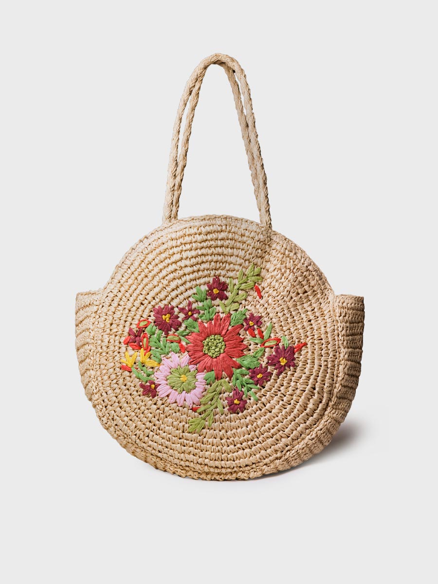 Bolso circular con bordado floral | RUBINA