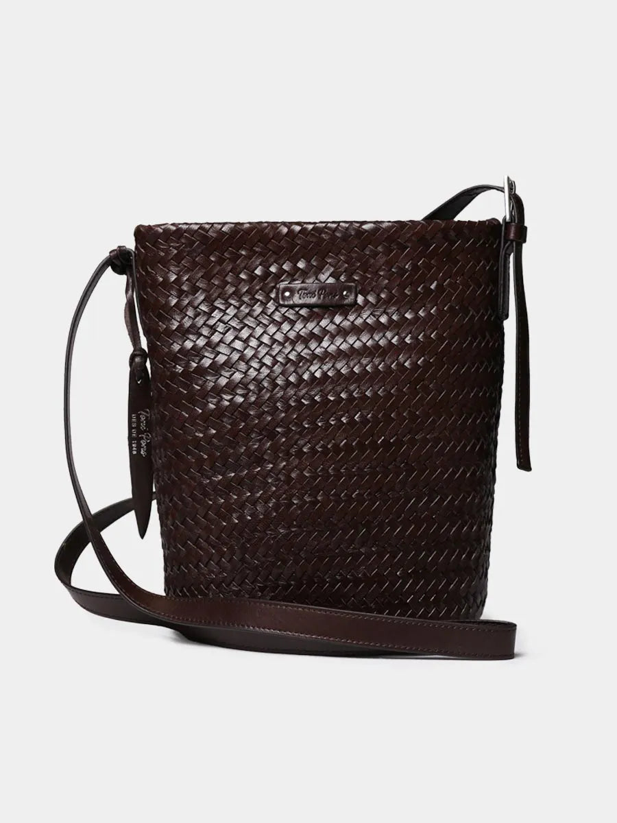 Bolso bombonera en cuero trenzado con tira ajustable | SALLY