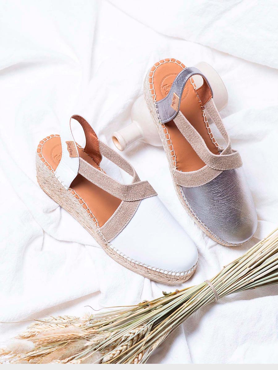 Alpargata de piel con cuña media para mujer | TOSSA