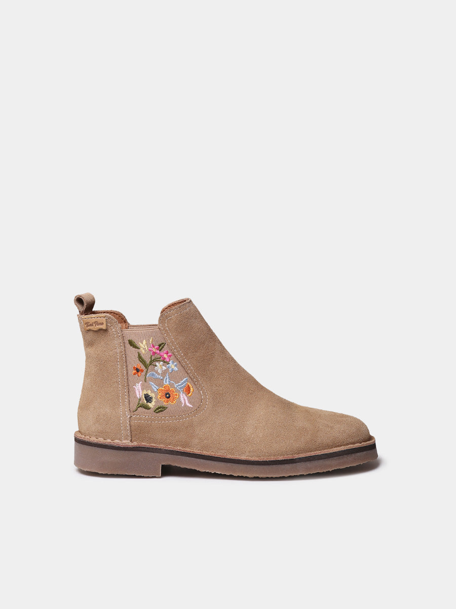 Botín en serraje con bordados florales para mujer | BISBAL