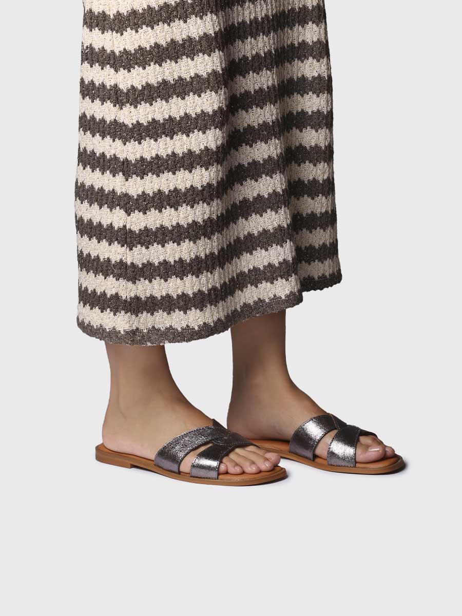 Sandalias planas de mujer en piel metalizada | BRESCIA