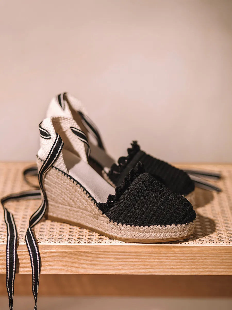 Alpargata de punto de cuña con cintas para mujer | GALARINA