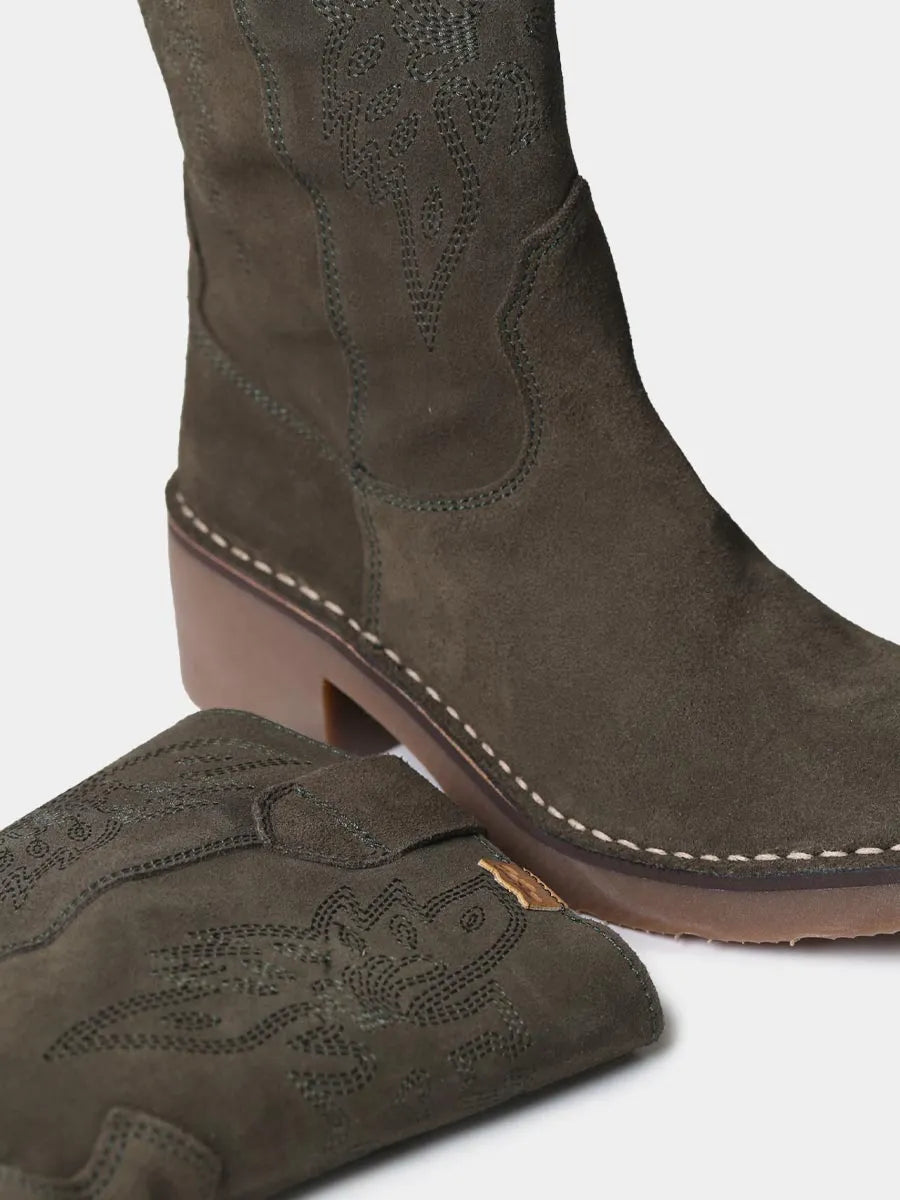 Botines cowboy de mujer en serraje con bordados | ILLINOIS-SY