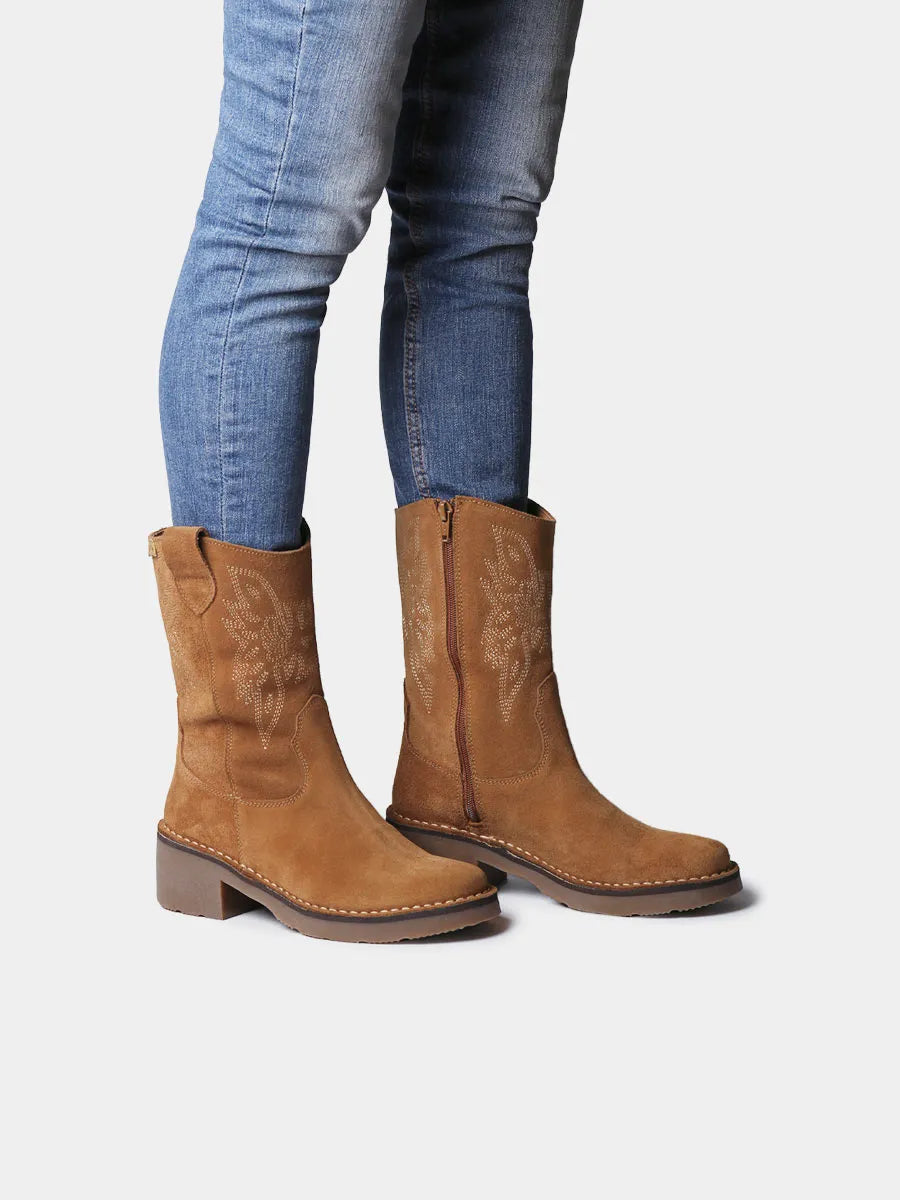 Botines cowboy de mujer en serraje con bordados | ILLINOIS-SY