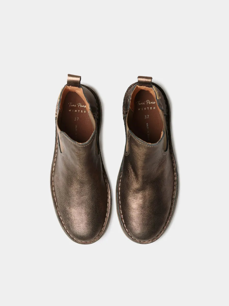 Botín de mujer en piel metalizada con gomas laterales | ISA-AT