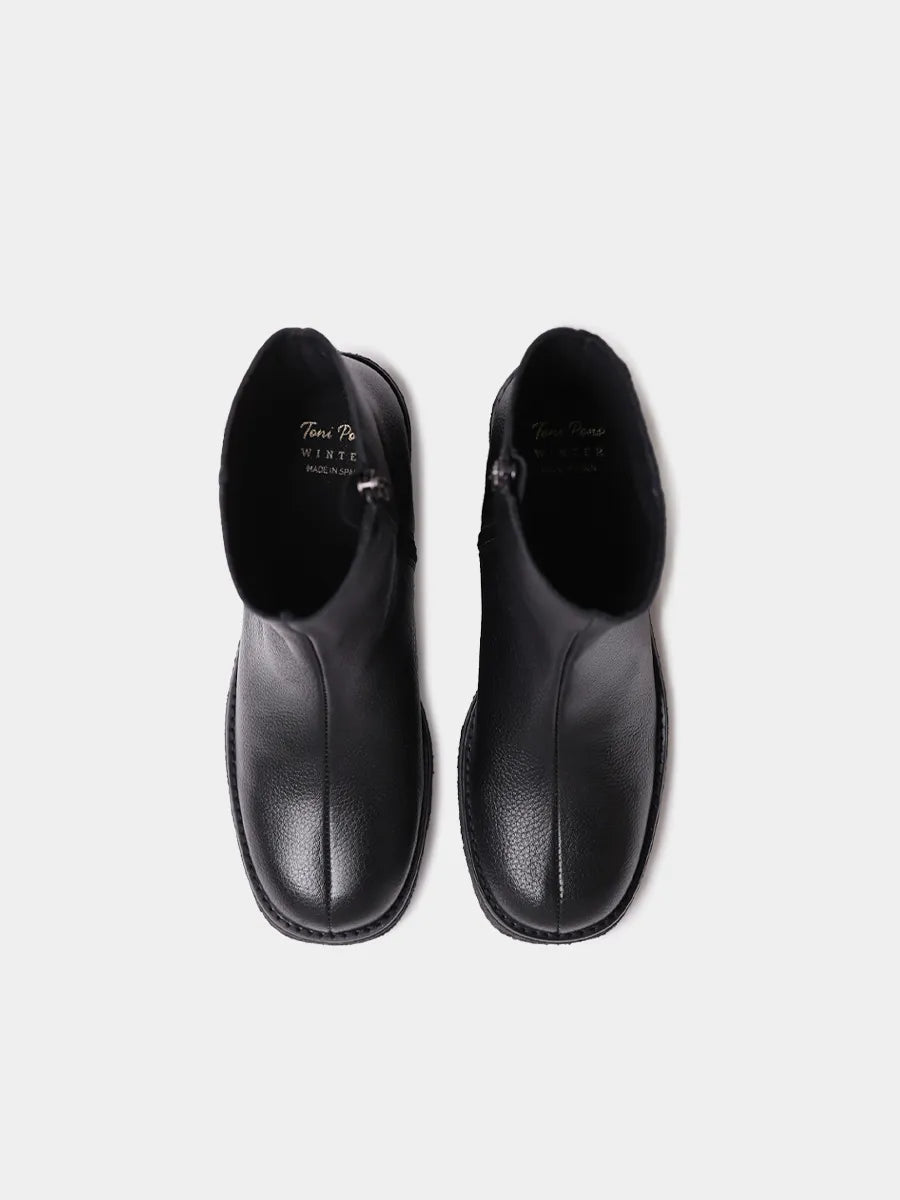 Botín de mujer en piel con plataforma y tacón ancho | PIANI-PO