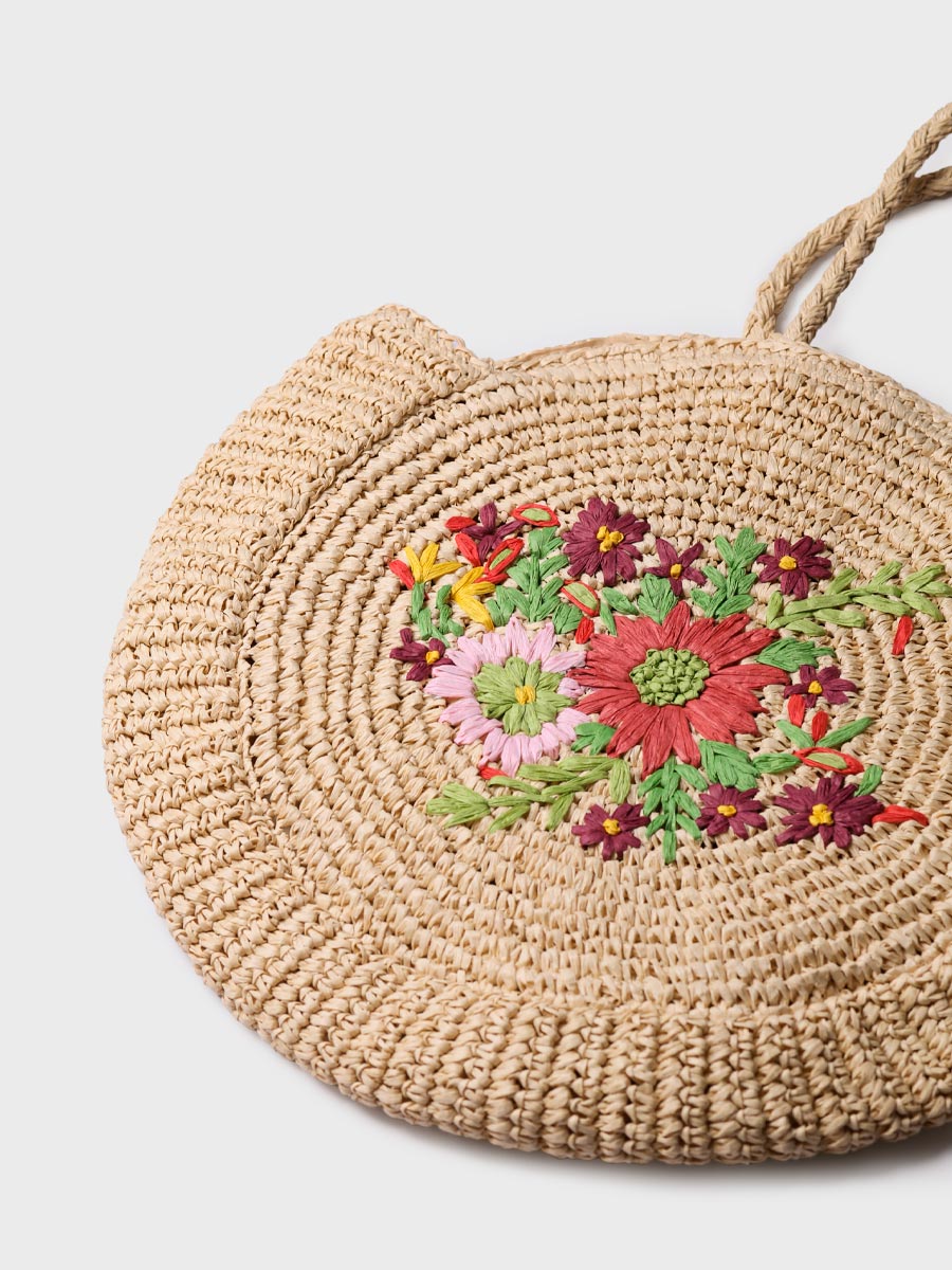 Bolso circular con bordado floral | RUBINA
