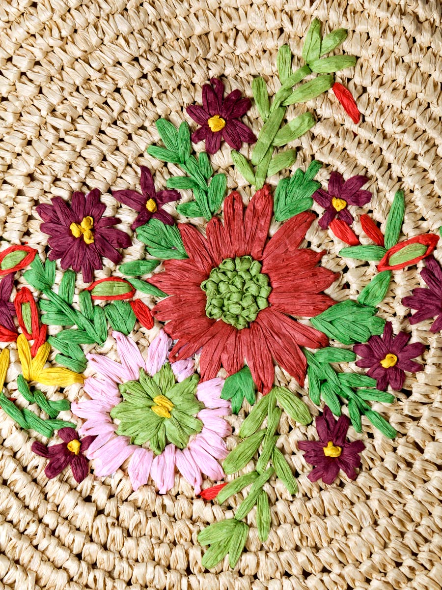 Bolso circular con bordado floral | RUBINA