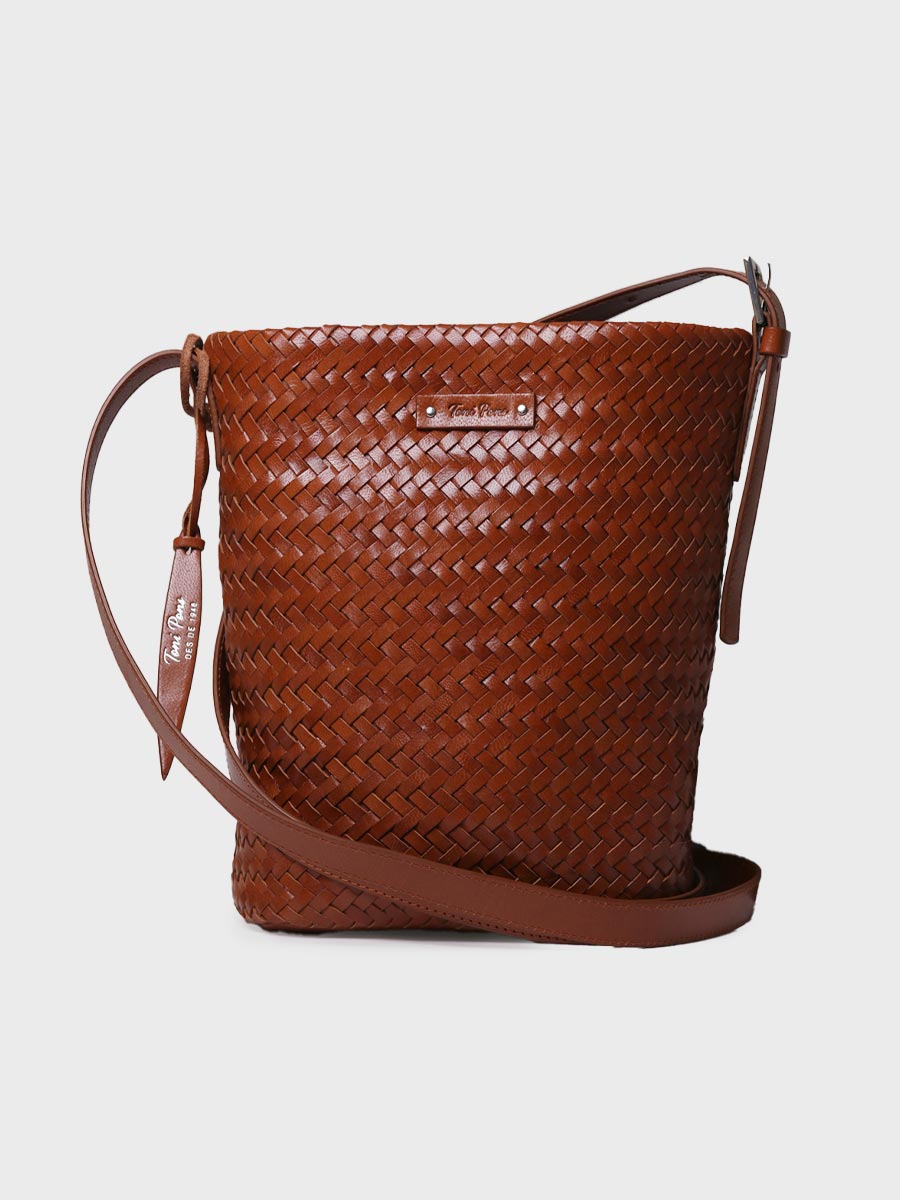 Bolso bombonera en cuero trenzado con tira ajustable | SALLY
