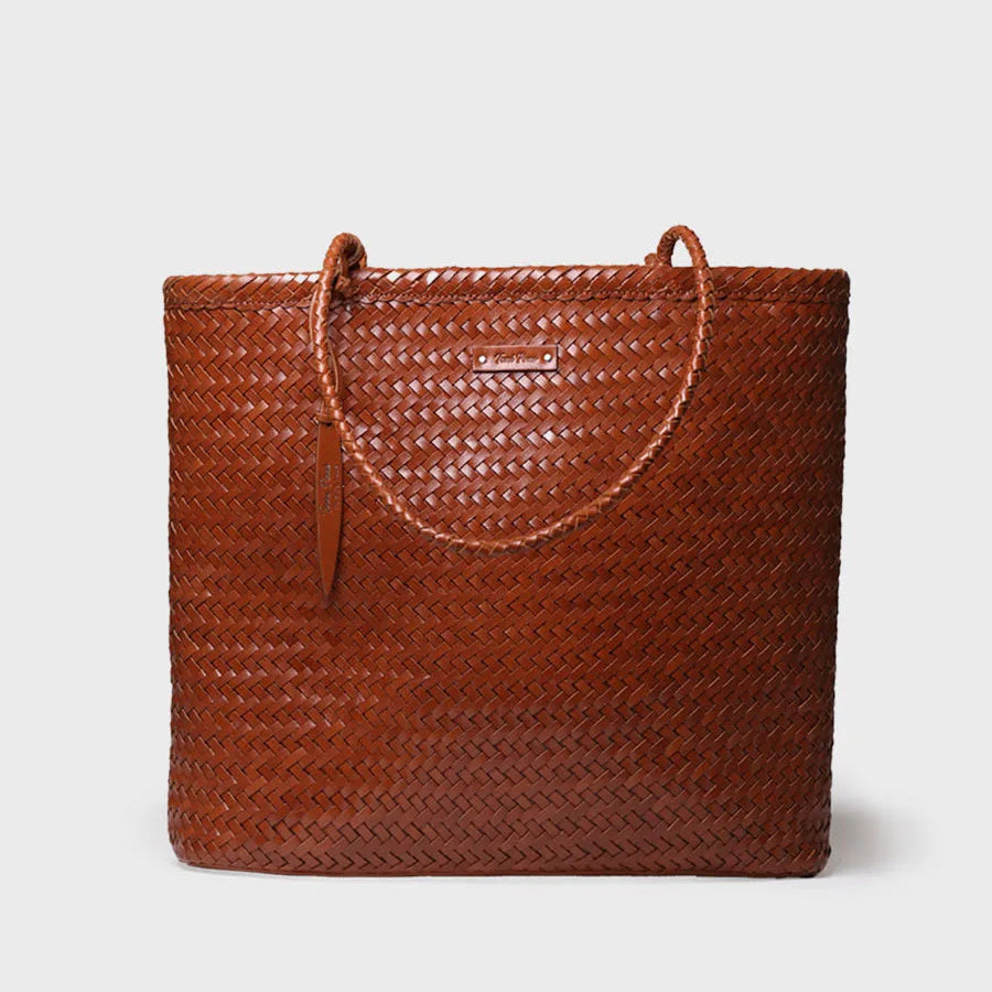 Bolso shopper en cuero trenzado con bolsillo interior | SIMONA